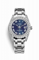 Copie Montre Rolex Pearlmaster 34 18 ct, cosses en or blanc serties de diamants Cadran bleu m81159-0055