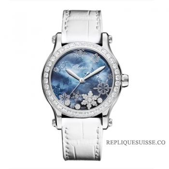 Réplique Chopard Happy Snowflakes Blue Mother of Pearl Diamond White Edition Limitee