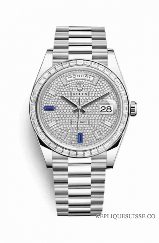 Copie Montre Rolex Day-Date 40 Platinum 228396TBR pave de diamants saphirs Cadran m228396tbr-0021