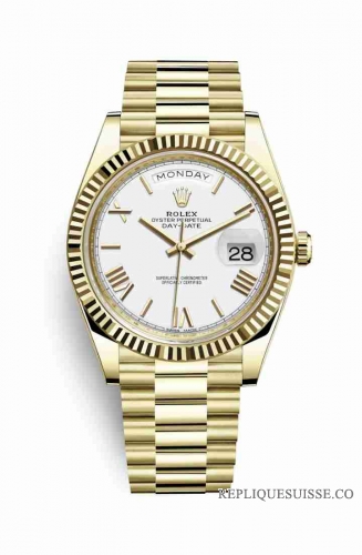 Copie Montre Rolex Day-Date 40 Or jaune 18 ct 228238 Cadran Blanc m228238-0042