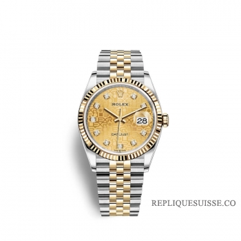 Rolex Datejust 36 Oystersteel or jaune 18 ct M126233-0033 couleur champagne sertie de diamants Cadran