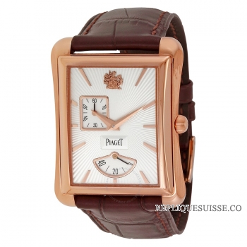 Piaget cravate noire Emperador cadran argente cuir marron hommes