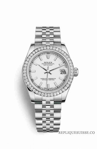 Copie Montre Rolex Datejust 31 Blanc Roles ou Oystersteel Or blanc 18 carats 178384 Blanc Cadran m178384-0030