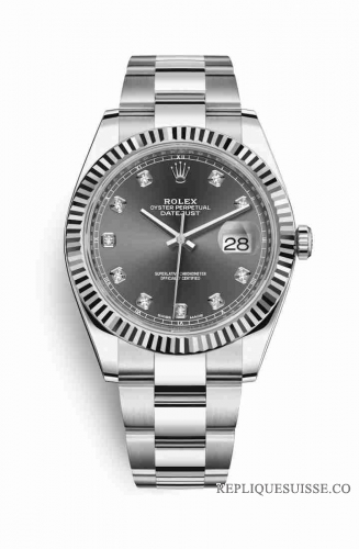 Copie Montre Rolex Datejust 41 White Rolesor Oystersteel or blanc 18 ct 126334 Diamants sombres rhodium Cadran m126334-0005