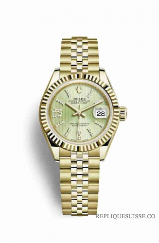 Copie Montre Rolex Datejust 28 or jaune 18 ct Linden ensemble diamants Cadran m279178-0008