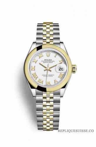 Copie Montre Rolex Datejust 28 Jaune Rolesor Oystersteel Or jaune 18 ct Cadran Blanc m279163-0023