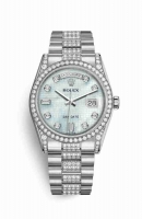 Copie Montre Rolex Day-Date 36 ensemble de cosses en or blanc 18 carats 118389 Set de diamants platine en nacre et diamants Cadran m118389-0094