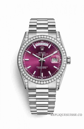 Copie Montre Rolex Day-Date 36 cosses en or blanc 18 carats serties de diamants 118389 Cherry Cadran m118389-0106