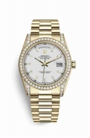 Copie Montre Rolex Day-Date 36 cosses en or jaune 18 carats serties de diamants 118388 White Cadran m118388-0186