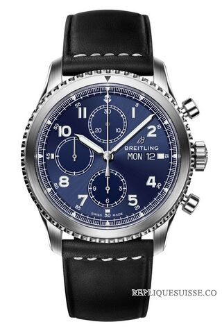 Copie Montre Breitling Navitimer 8 chronographe cadran bleu bracelet en cuir A13314101C1X1