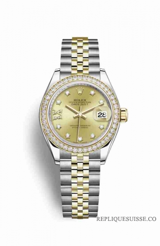 Copie Montre Rolex Datejust 28 Jaune Rolesor Oystersteel or jaune 18 carats RBR Champagne-couleur diamants Cadran m279383rbr-0021