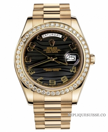 Réplique Rolex Day Date II President jaune or noir wave cadran 218348 BKW 218348 BKWAP