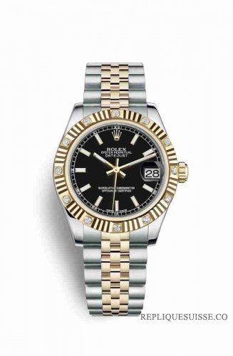 Copie Montre Rolex Datejust 31 Jaune Rolesor Oystersteel Or jaune 18 ct 178313 Cadran Noir m178313-0001