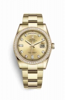 Copie Montre Rolex Day-Date 36 Or jaune 18 ct 118348 Diamant champagne serti de diamants Cadran m118348-0042