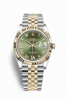 Copie Montre Rolex Datejust 36 Jaune Rolesor Oystersteel or jaune 18 ct 126233 Vert olive ensemble diamants Cadran m126233-0025