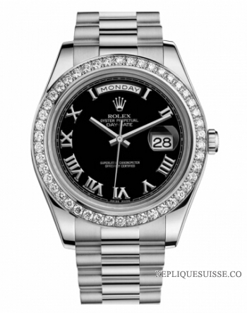 Réplique Rolex Day Date II President Blanc or and Diamonds noir cadran 21 218349 BKRP