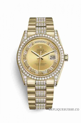 Copie Montre Rolex Day-Date 36 Or jaune 18 ct ensemble de cosses 118388 Diamant champagne ensemble Diamant m118388-0063