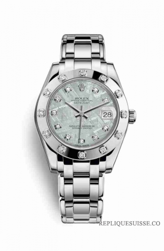 Copie Montre Rolex Pearlmaster 34 Or blanc 18 carats Meteorite sertie de diamants Cadran m81319-0016