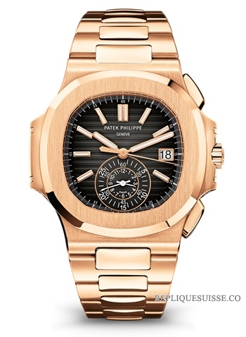 Patek Philippe Nautilus cadran noir, or rose 18 carats, chronographe automatique 5980 / 1R-001 Montres Copie