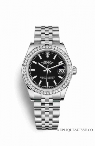 Copie Montre Rolex Datejust 31 Blanc Roles ou Oystersteel Or blanc 18 carats 178384 Cadran Noir m178384-0031