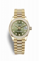 Copie Montre Rolex Datejust 31 Or jaune 18 carats 278288RBR Vert olive serti Cadran m278288rbr-0007