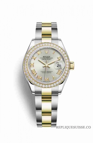 Copie Montre Rolex Datejust 28 Jaune Rolesor Oystersteel Or jaune 18 ct RBR Argent Cadran m279383rbr-0006