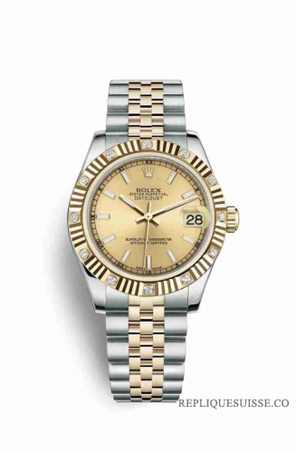 Copie Montre Rolex Datejust 31 Jaune Roles ou Oystersteel Or jaune 18 ct 178313 Champagne-couleur Cadran m178313-0006