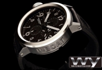 U-Boat Flightdeck Round Carbon noir Dial acier Case des hommes Montre Réplique