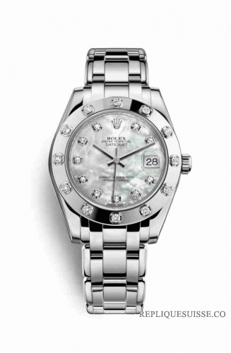 Copie Montre Rolex Pearlmaster 34 Or blanc 18 carats Blanc serti de nacre Cadran m81319-0007