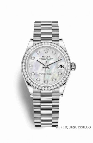 Copie Montre Rolex Datejust 31 Or blanc 18 carats 278289RBR Blanc nacre sertie de diamants Cadran m278289rbr-0005