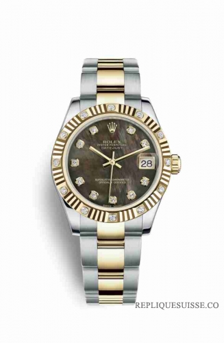 Copie Montre Rolex Datejust 31 Jaune Rolesor Oystersteel or jaune 18 ct 178313 Nacre noire sertie de diamants Cadran m178313-0064