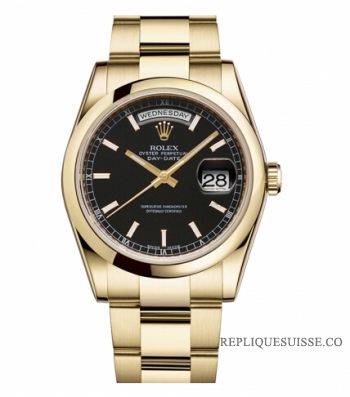 Rolex Day Date Or jaune Noir cadran 118208 BKSO