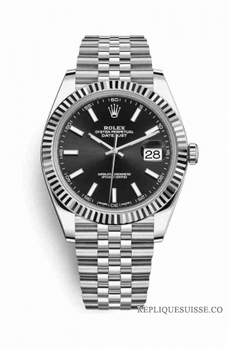 Copie Montre Rolex Datejust 41 White Rolesor Oystersteel or blanc 18 ct 126334 cadran noir m126334-0018