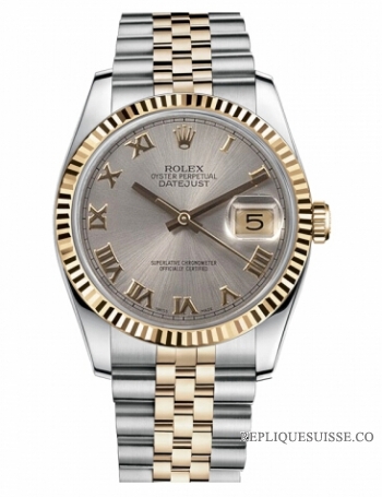 Réplique Rolex Datejust 36mm acier et Jaune or Gris Dial 116233 GRJ