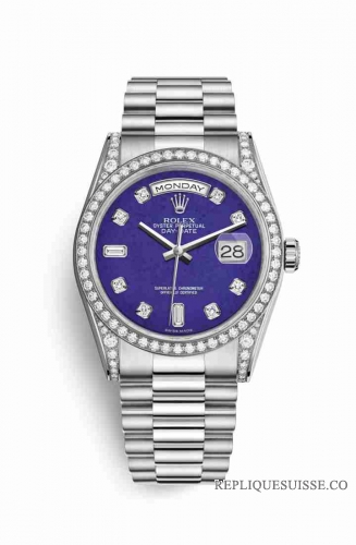 Copie Montre Rolex Day-Date 36 Or blanc 18 ct sertissage diamants 118389 Lapis Lazuli sertissage Diamant m118389-0083
