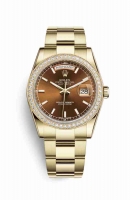 Copie Montre Rolex Day-Date 36 Or jaune 18 ct 118348 Cognac Cadran m118348-0227