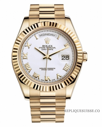 Réplique Rolex Day Date II President jaune or Blanc cadran 218238 WRP Mon 218238 WRP