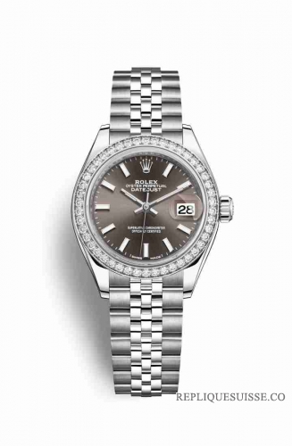 Copie Montre Rolex Datejust 28 Blanc Role ou Oystersteel Or blanc 18 carats RBR Gris fonce Cadran m279384rbr-0013