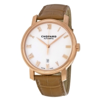 Chopard Cadran blanc 18kt Or rose marron Cuir 161278-5005