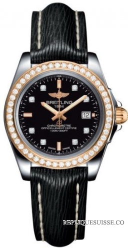 Breitling Galactic 32 Sleek Edition Trophy Black Diamond Cadran Bracelet en cuir noir pour femme