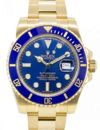 Réplique Rolex Submariner Date Jaune or bleu Dial 116618LB