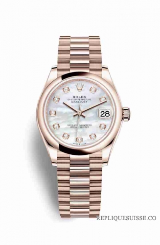 Copie Montre Rolex Datejust 31 18 carats Everose or 278245 Nacre blanche sertie de diamants Cadran m278245-0014