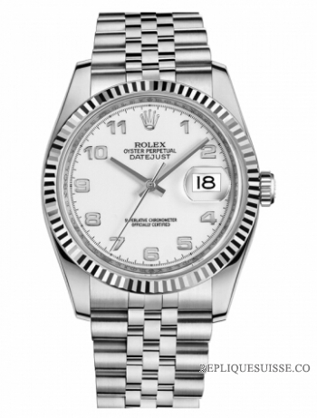 Réplique Rolex Datejust 36mm acier cadran blanc Jubile Bracelet 116234 WAJ