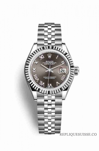 Copie Montre Rolex Datejust 28 Blanc Role ou Oystersteel Or blanc 18 carats Gris fonce Cadran m279174-0013