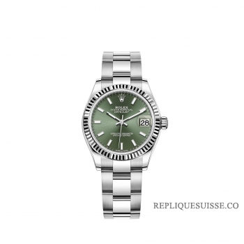 Rolex Datejust 31 Rolesor blanc cadran vert menthe