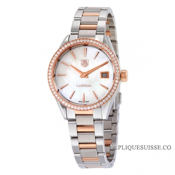 TAG Heuer Réplique Carrera Mere de Pearl Dial Diamant Bezel Acier et 18kt Or rose Dame Montre WAR1353.BD0779