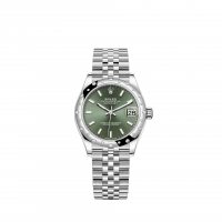 Rolex Datejust 31 Rolesor blanc cadran vert menthe bracelet Jubilee