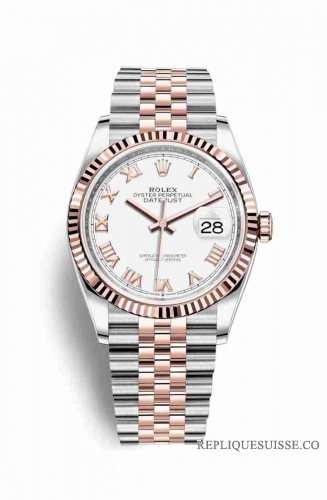 Copie Montre Rolex Datejust 36 Everose Roles ou Oystersteel 18 ct Everose or 126231 Cadran blanc m126231-0015