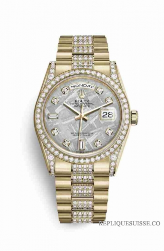 Copie Montre Rolex Day-Date 36 Or jaune 18 ct jeu de cosses 118388 Or 8 carats Set meteoritique Cadran m118388-0058