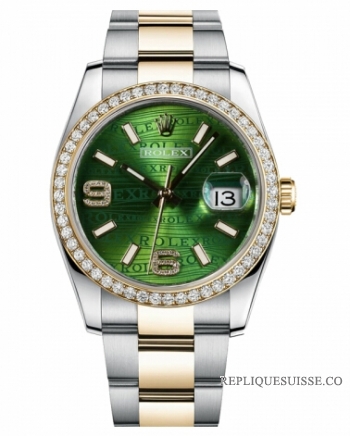 Réplique Rolex Datejust en acier et cadran en or jaune d\'or Green Wave 116243 GWDAO